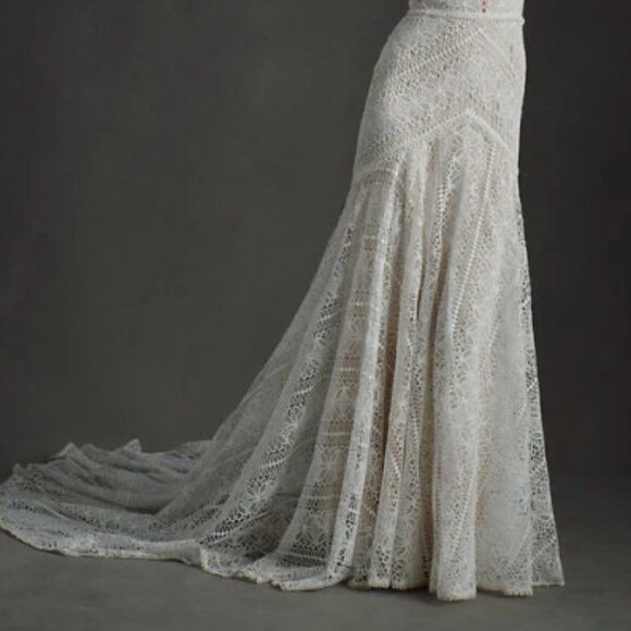 BHLDN Rish Lola gown - boho crochet lace wedding gown with train - Picture 2 of 6